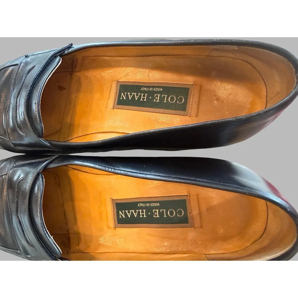 Cole Haan Men's 8.5M Black‎ Leather Penny Loafers Made in Italy Classic Shoes